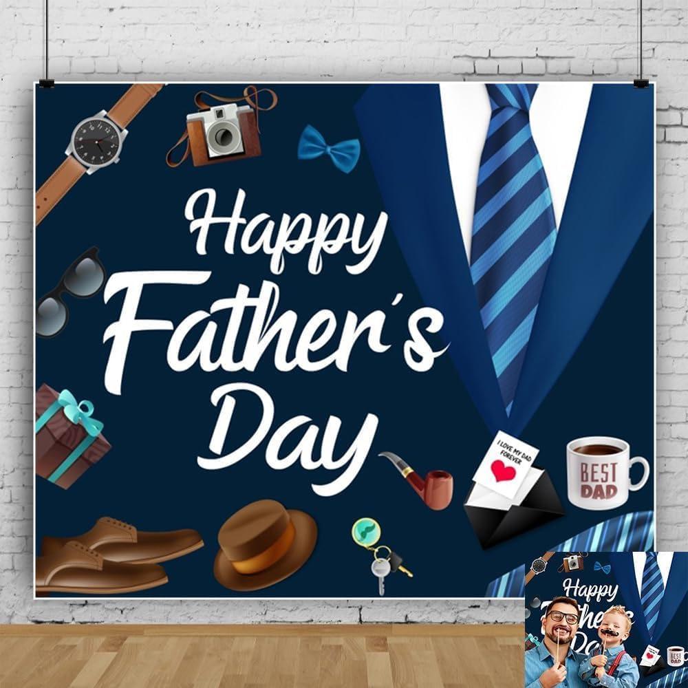 Fathers Day Backdrop 10x10ft Blue Suit Bow Tie Happy Father's Day Photography Background Fathers Day Large Party Decorations Banner Studio Photo Booth Props