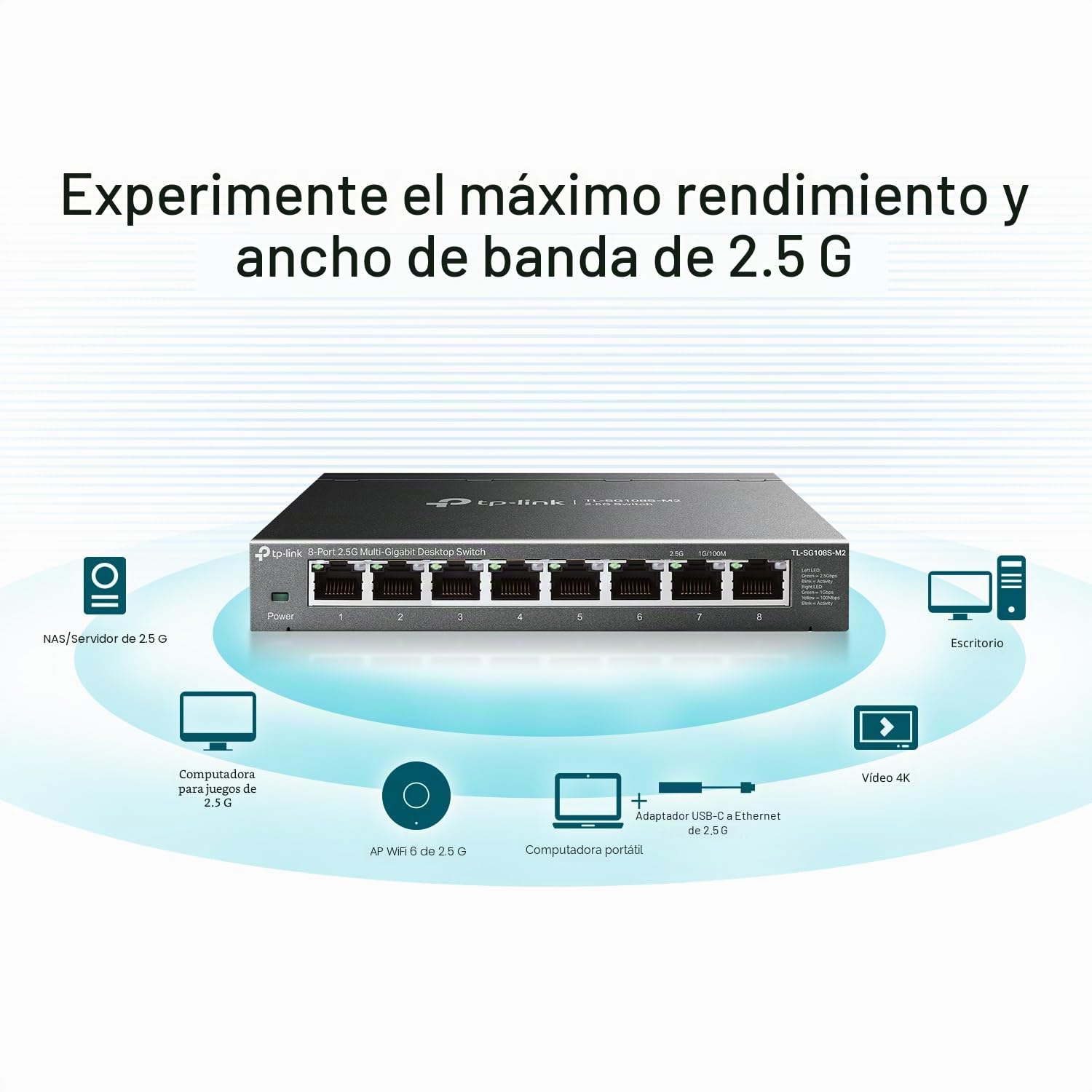 TP-Link TL-SG108S-M2 | Conmutador de Red no administrado de 8 Puertos 2.5G Multi-Gigabit, Divisor Ethernet | Ancho de Banda 2.5G | Plug & Play | Montaje en computadora/Pared | Diseño de Metal sin