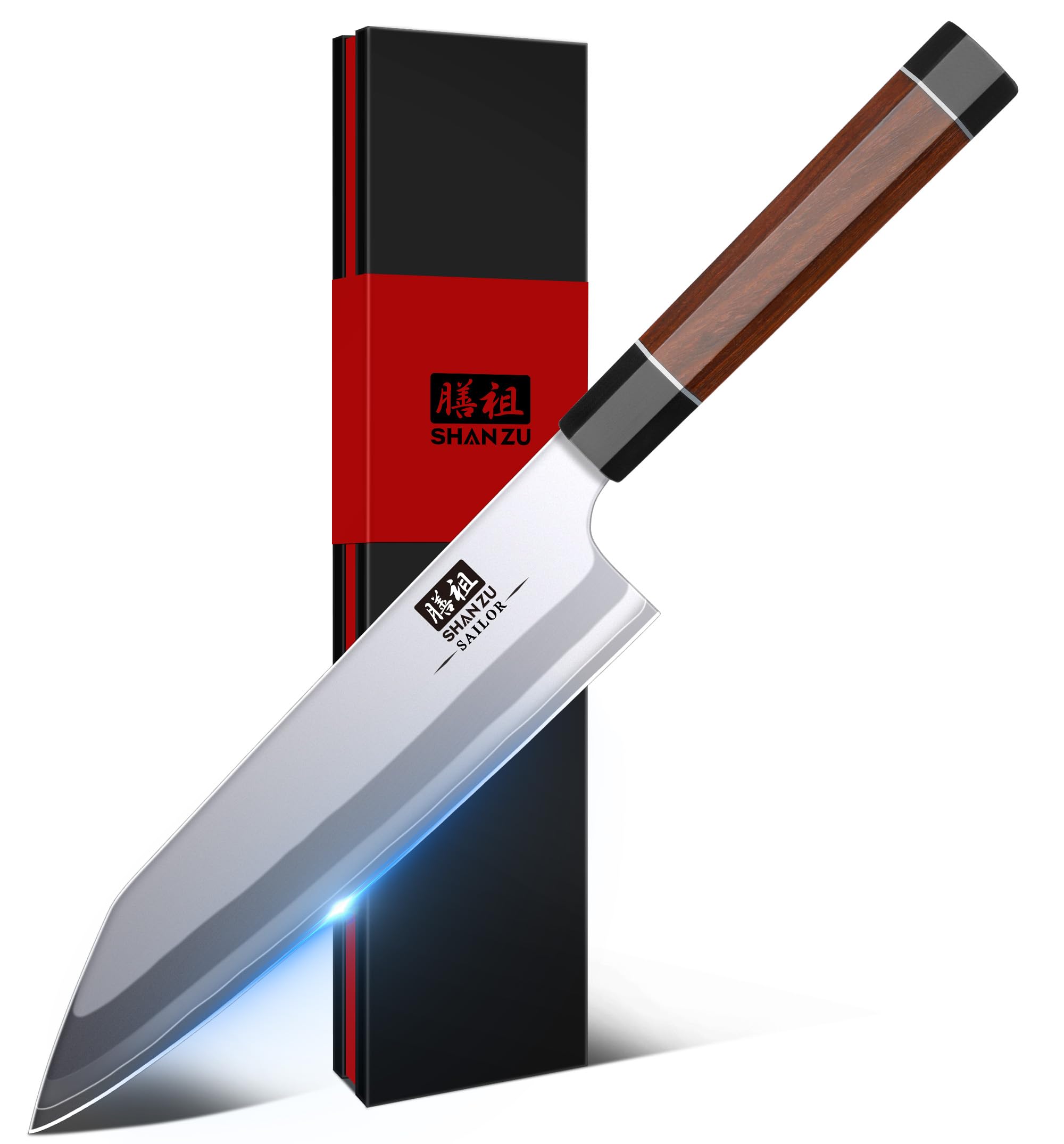 SHAN ZU 7 Inch Japanese Santoku Knife, 9 Layers 10Cr15MoV High Carbon Steel — Amazon image 13