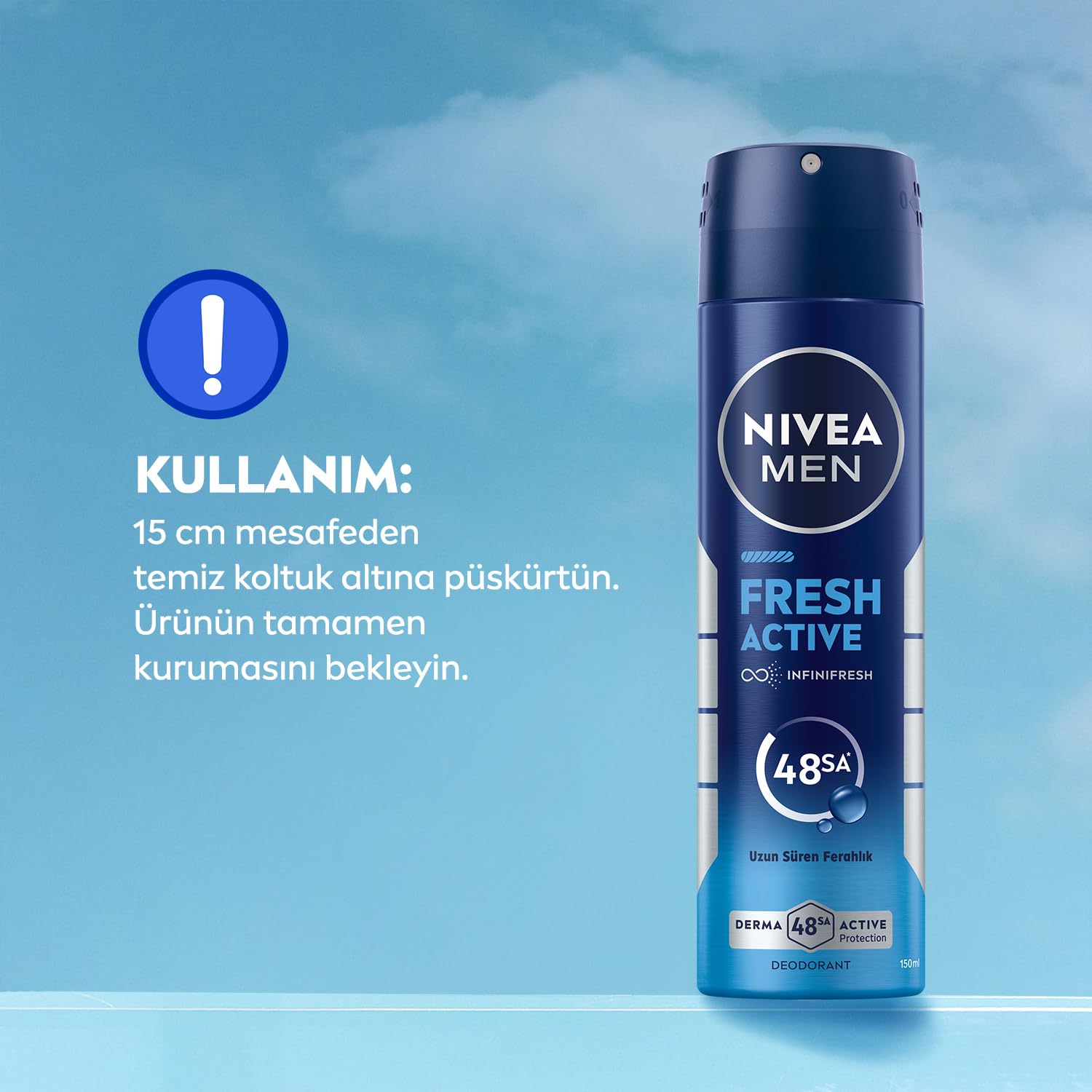 NIVEA MEN Erkek Sprey Deodorant Fresh Active 150 ml,Ter Kokusuna Karşı 48 Saat Koruma,Okyanus Özleri,Uzun Süren Ferahlık,Alüminyum İçermeyen Formül
