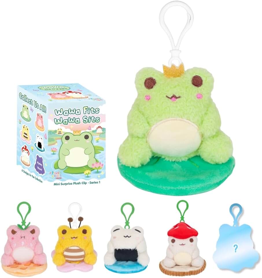 Cuddle Barn PlushGoals - Wawa 適合 Wawa 坐盲盒 - 系列 1 |收藏級毛絨包吊墜 - 卡哇伊可愛青蛙毛絨夾 |神秘拆箱隨機款式 - 很棒的襪子填充物，3 英寸