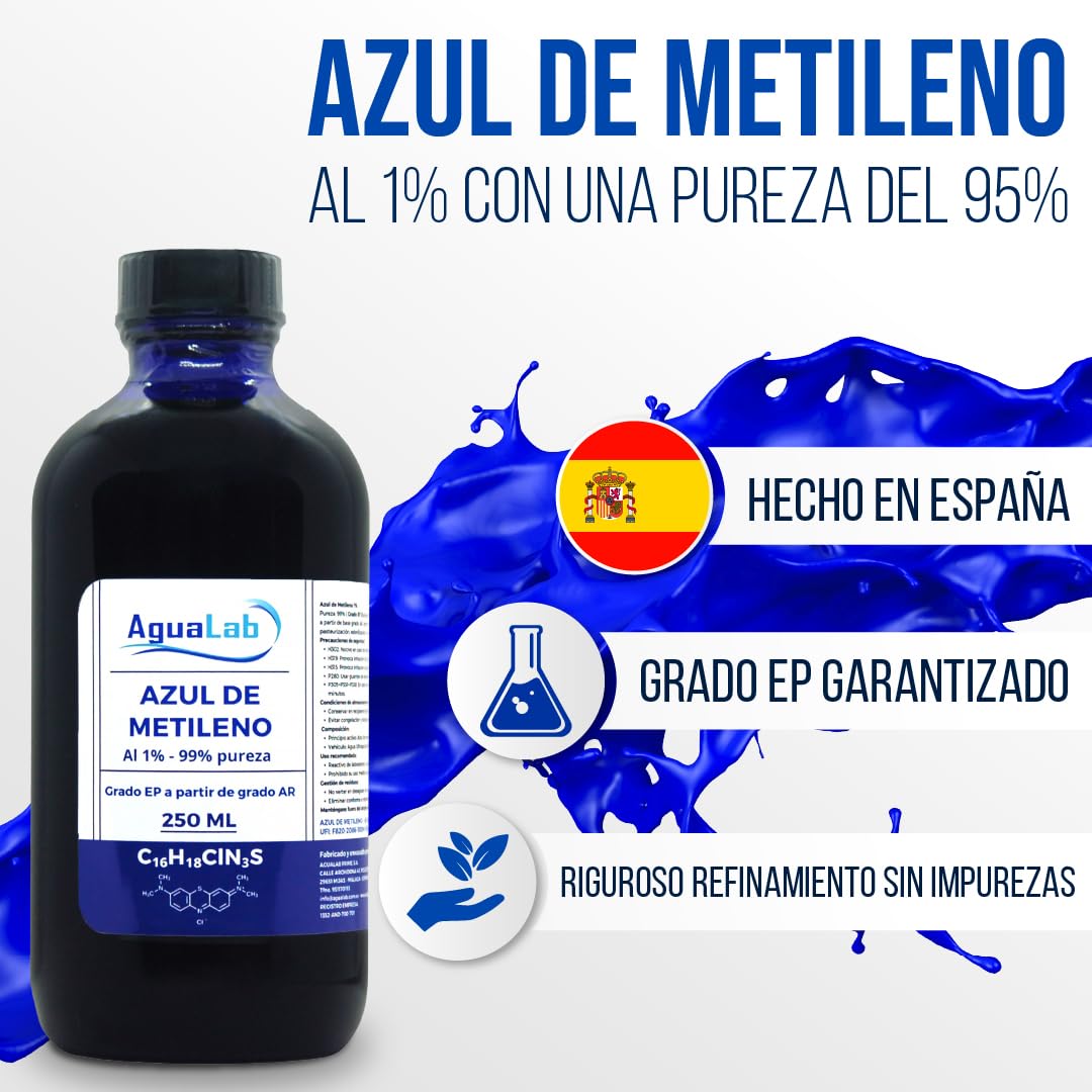 Bleu De Méthylène Agualab 1% - 100 Ml, Pureté EP 99%, Flacon Compte-gouttes Verre Bleu