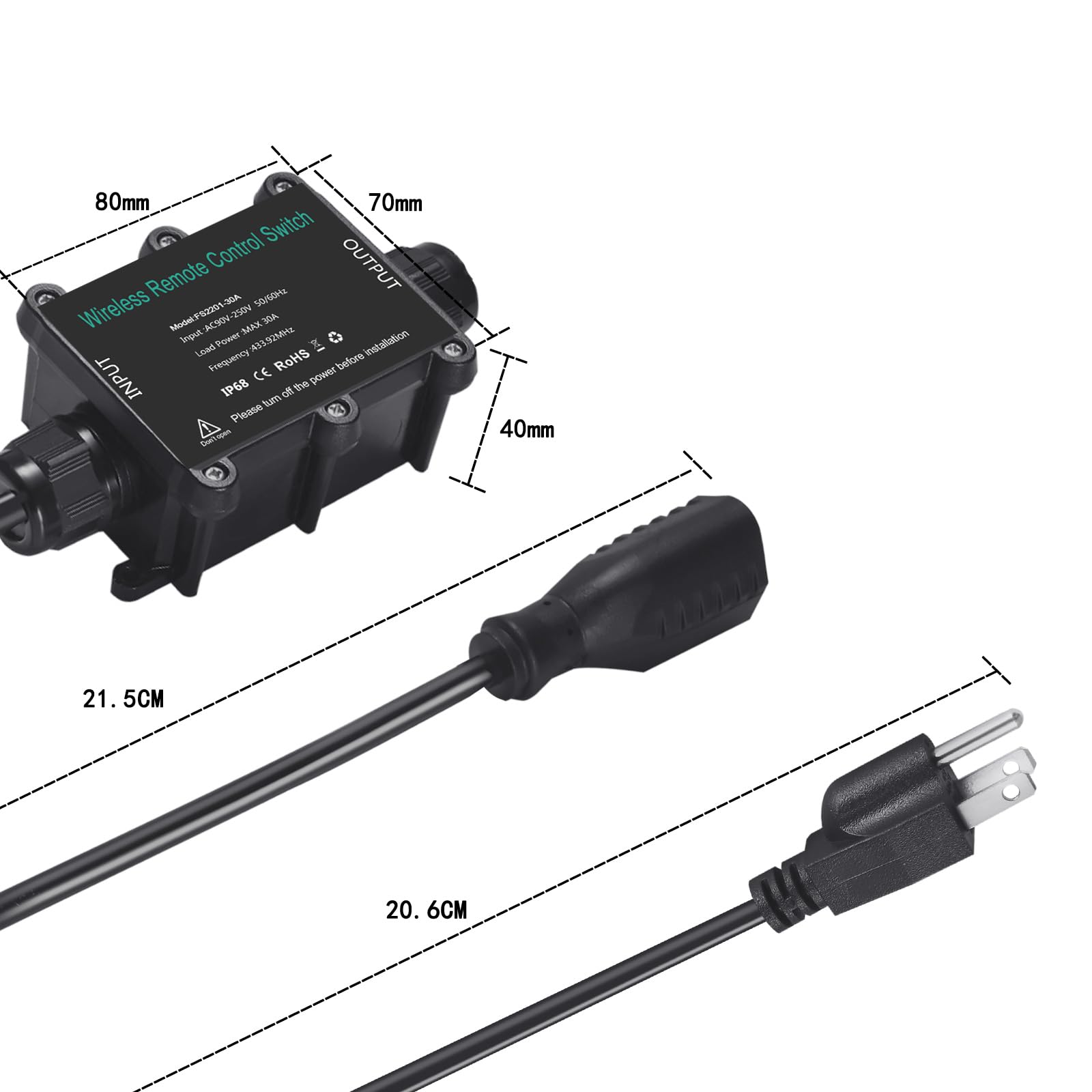 AC110V Waterproof Remote Power Switch 20amp Wireless Remote Control Outlet Plug Switch with Long Range Remote Outdoor Weatherproof — view 3