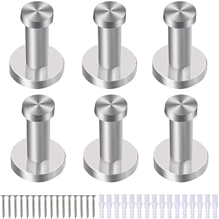 LISSUDA 6Pcs Robe Hooks for Bathrooms Brushed Steel Coat Hooks Wall Mount Towel Hook 304 Stainless Steel Door Hooks Cylinder Chrome Hooks for Doors Wall Bedroom Kitchen Lavatory Closets 2inch/5cm