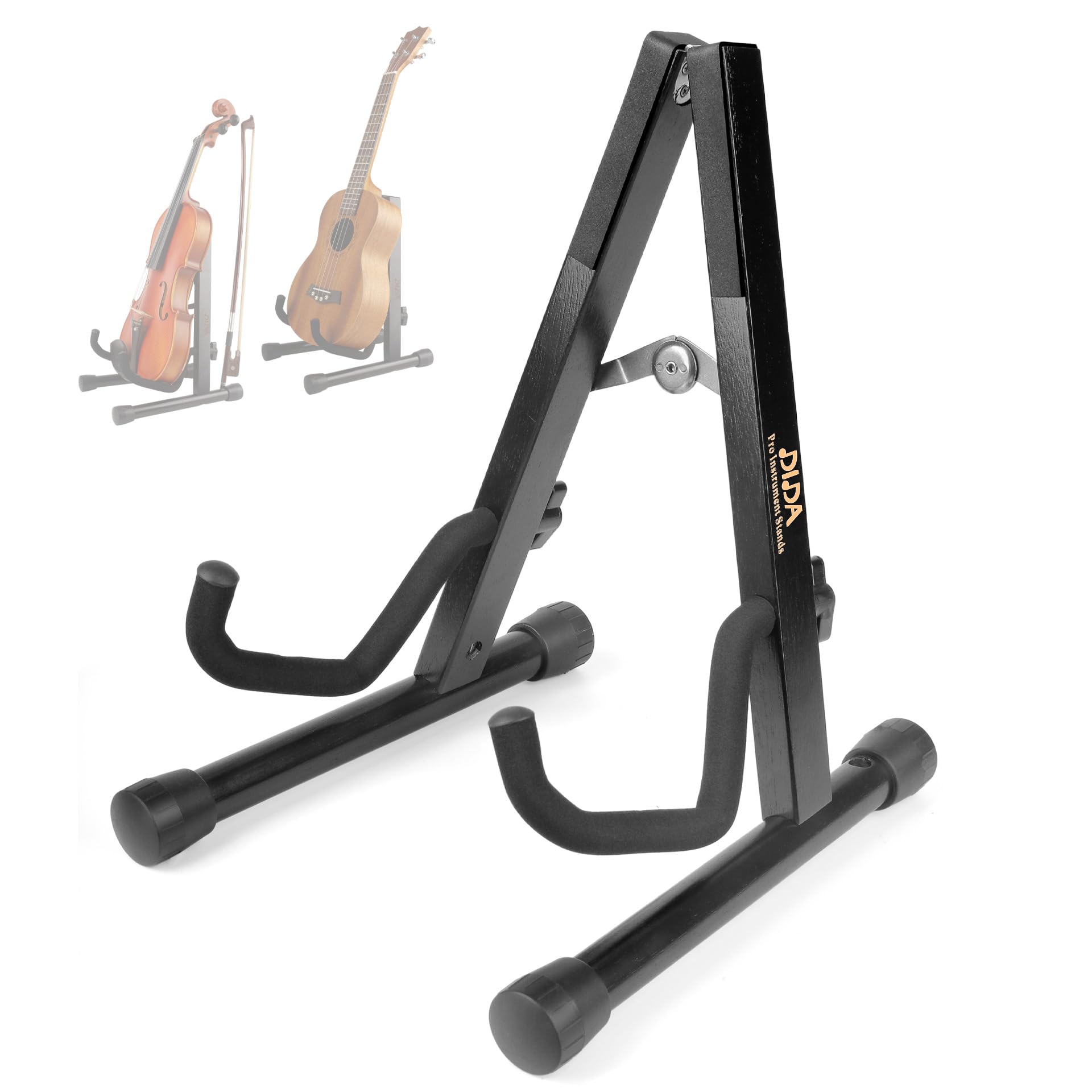 DIDA Guitar Stand, Wooden A-Frame Stands for Acoustic Guitar, Violin, Ukulele, Electric Guitar, Bass, and Cello with Non-Slip Padding for Home and Travel (Black Wood, Ukulele&Violin)