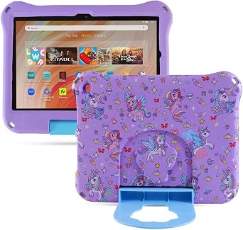 Simicoo Fire HD 10 Kids Tablet Case for Kids Boy Girl,Fire HD 10 Plus 10.1 11th 13th Generation 2023 2021 Cute Unicorn Light EVA Foam Shockproof Kid-Proof Kid-Friendly Case with Stand Handle Purple