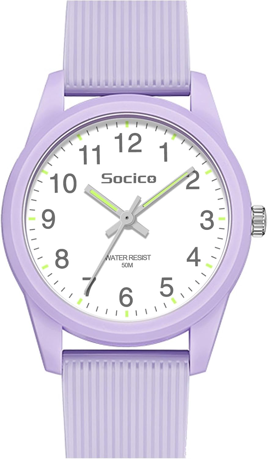 SOCICO Educatief horloge voor kinderen, 3 ATM/30 m waterdicht, kinderhorloge voor jongens en meisjes, kinderhorloge, analoog, tijd, leren, oogstfeest, kerstdag, lila, Modern