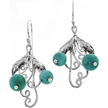 Turquoise Bead Flower Filigree 925 Sterling Silver Earrings, 7/9"