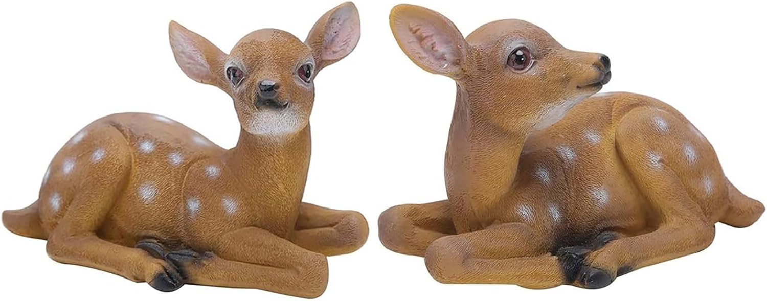 2pcs Outdoor Decorations Sika Deer Statue Sculpture Ornaments Animal Model Art Craft Garden Figurine for Outdoor Countryside Family Living Room Pocket Showroom Decor