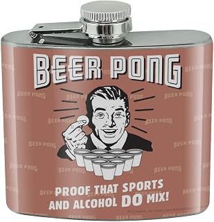 Beer Pong Proof That Sports and Alcohol Do Mix Funny Humor Retro Stainless Steel 5oz Hip Drink Kidney Flask