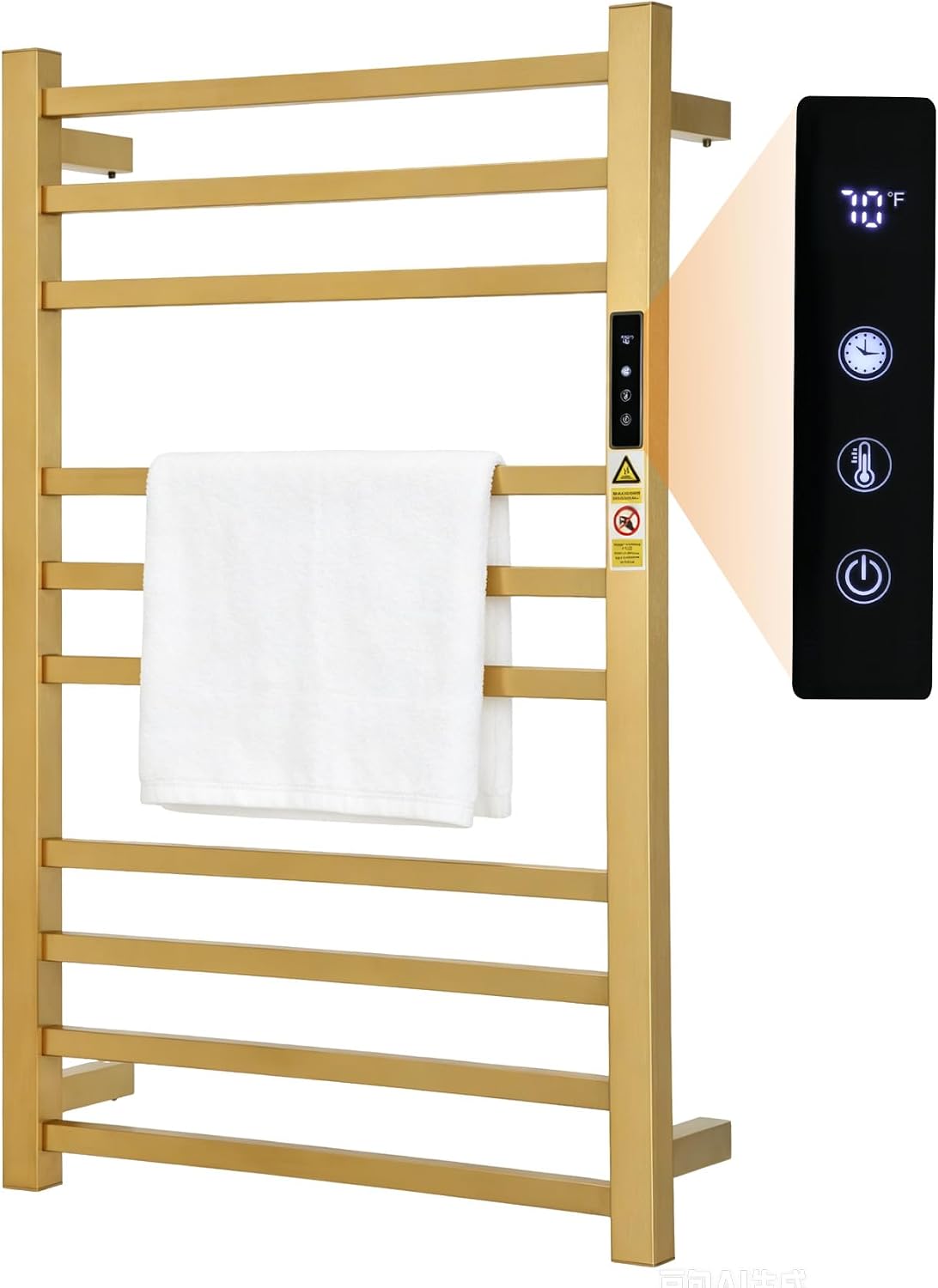 Luxury Towel Warmer Rack for Bathroom, Wall Mounted Heated Towel Warmer | Compatible with TUYA Remote Control, with Timer/Fahrenheit Temperature Control, 10 Bar Heated Towel Warmer (Brushed Gold)