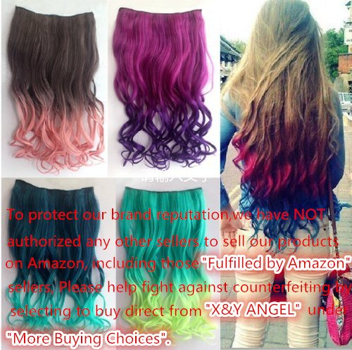 X&Y ANGEL- New Two Tone One Piece Long Curl/curly/wavy Synthetic Thick Hair Extension Clip-on Hairpieces 26 Colors (Black to Light Purple)