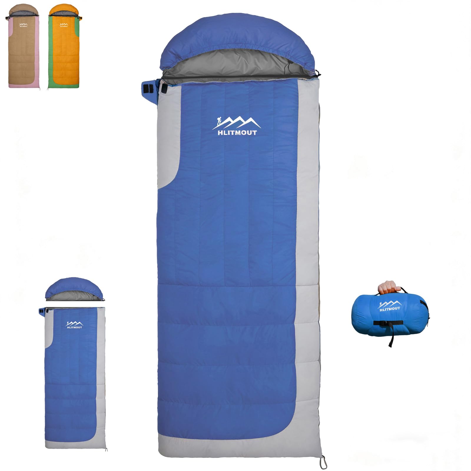 HLITMOUT 3-in-1 Lightweight Down Sleeping Bag for Adults and Teenager,Small Compact Sleeping Bag for 3 Season Camping,Hiking and Backpacking Outdoor (Blue, 500g down filling)