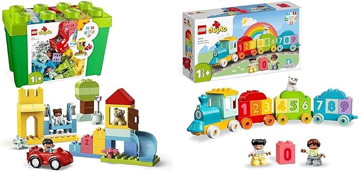 LEGO 10914 DUPLO Classic Deluxe Brick Box Building Set, Toy for Toddlers 1 .5 Year Old & 10954 DUPLO Number Train Toy Learning Numbers for 1.5 - 2 Years Old, Preschool Educational Set