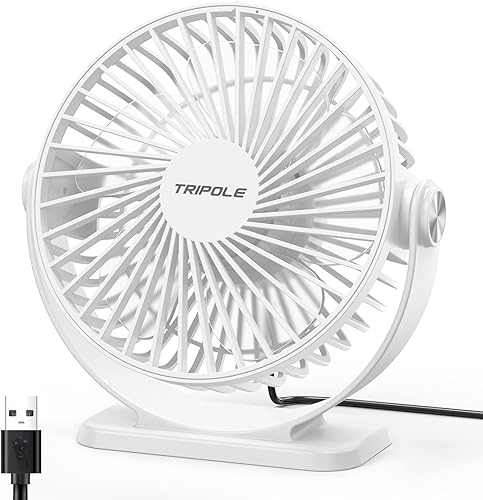 Miniatura 10 de TriPole Ventilador de escritorio pequeño alimentado por USB, ventilador portátil de 3 velocidades, mini ventilador de flujo de aire fuerte, rotación