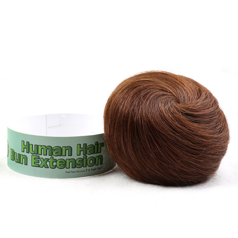 Bella Hair 100% Human Hair Bun Extension Donut Chignon Hairpieces for Both Women and Men Instant Up-Do Fake Bun Scrunchies (#4 Chocolate Brown/Dark Golden Brown)