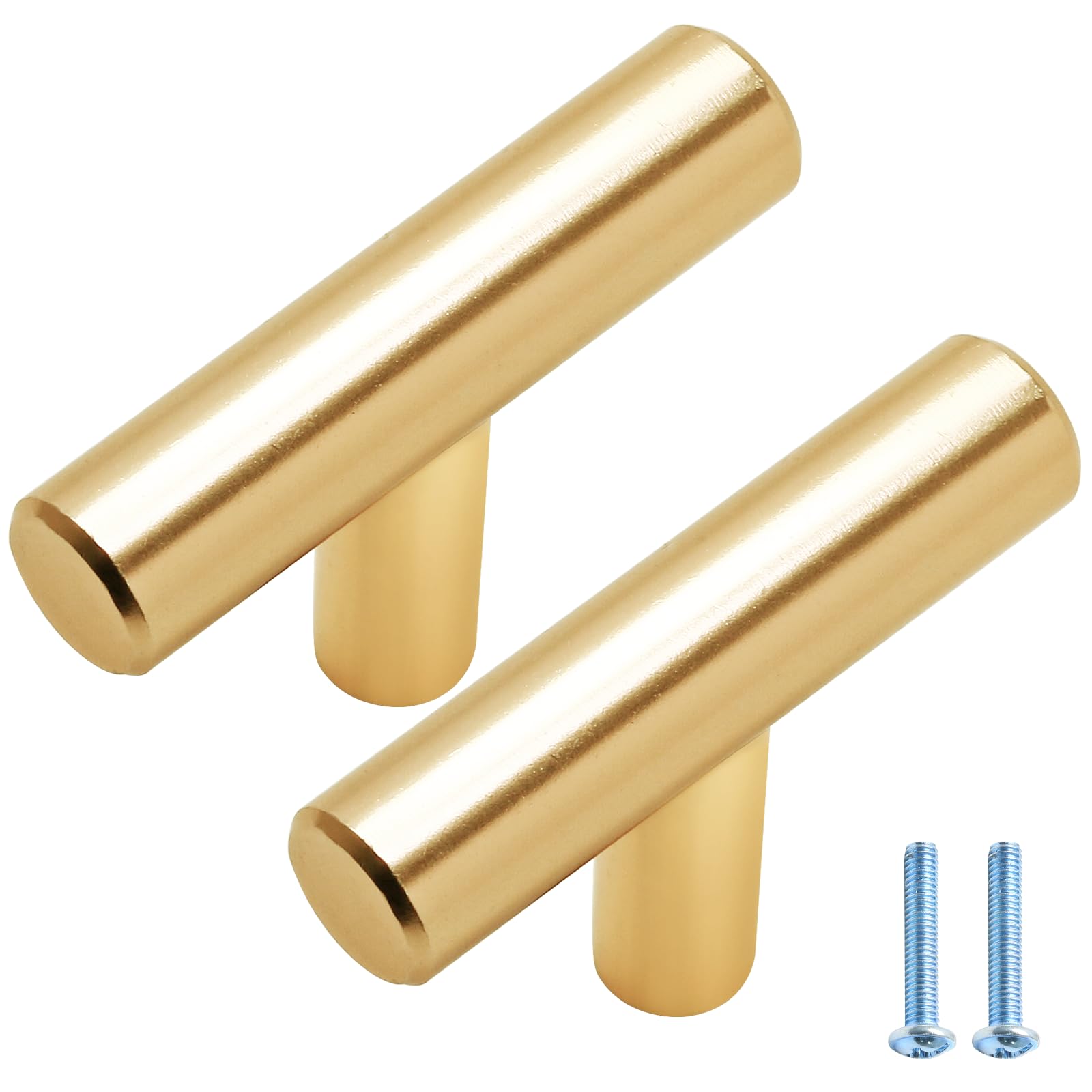 10 Pack Brushed Brass Cabinet Knobs Gold Metal Dresser Knobs T Bar Drawer Handles Kitchen Cabinet Knobs Bedroom Cupboard Doors Knobs(Single Hole, 2'' Length)