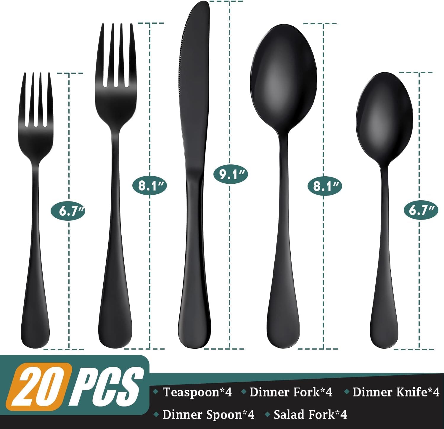 Set Posate 20 Pezzi Per 4 Persone – Acciaio Inox 18/10, Lucidatura A Specchio, Con Coltelli Seghettati - 4