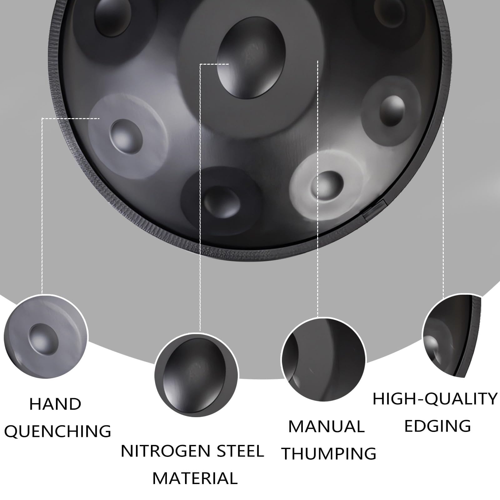 Strumento A Percussione Professionale Handpan In Acciaio Da 432 Hz/440 Hz, Tamburo A Mano Da 9/10/12 Note, Strumento Handpan Da 22 Pollici Per Adulti(D,12 notes(440Hz))