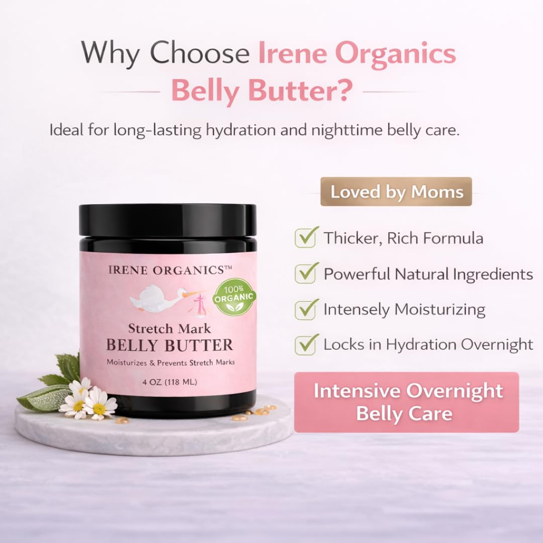 Organic Belly Butter for Pregnancy Stretch Mark Prevention and Treatment by Irene Organics - Award Winning Anti Stretch Mark Tummy Balm For Pregnancy and Postpartum 4oz - Hydrating Bump Cream - Image 3