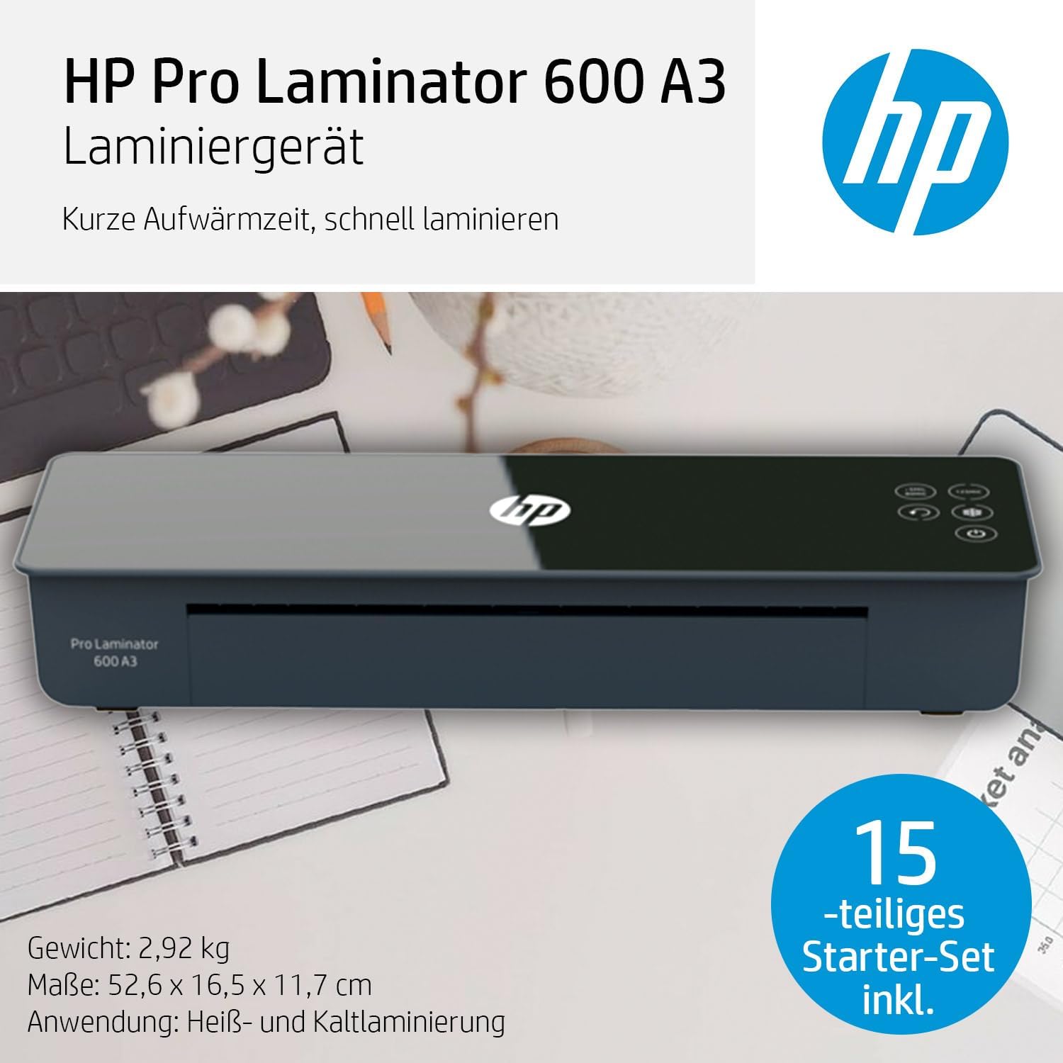 HP Pro Laminator 600 A3 Laminator 75/80-125 Micron + Laminating Pouches 3164