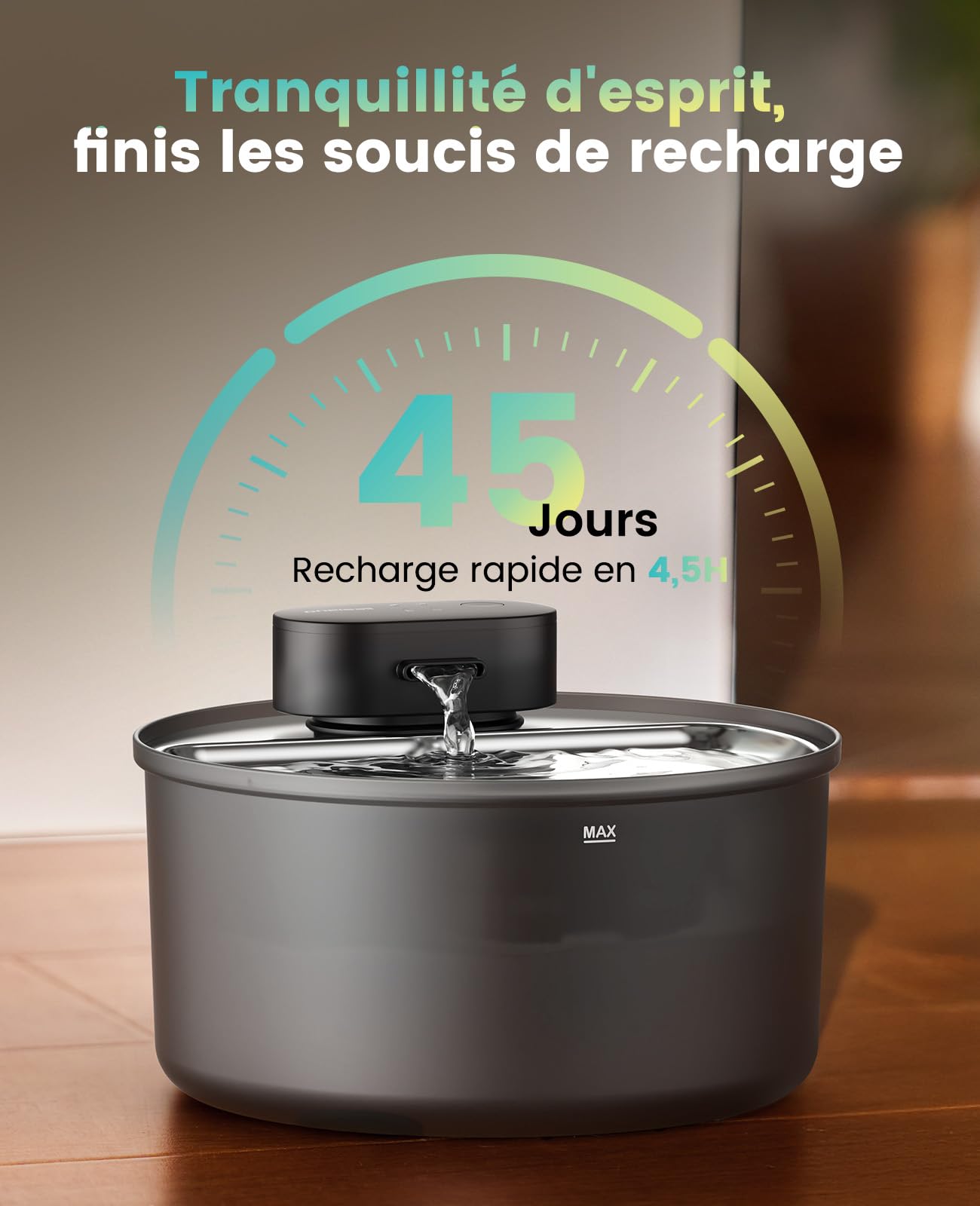 oneisall Fontaine à Eau sans Fil pour Chat 3,2 L, Bac en Acier Inoxydable | Pompe Intégrée SilentFlow™ 20 dB, Batterie 4000 mAh, autonomie 45j, recharge USB-C, 3 Modes d'Eau, ABS/PP certifié ISCC