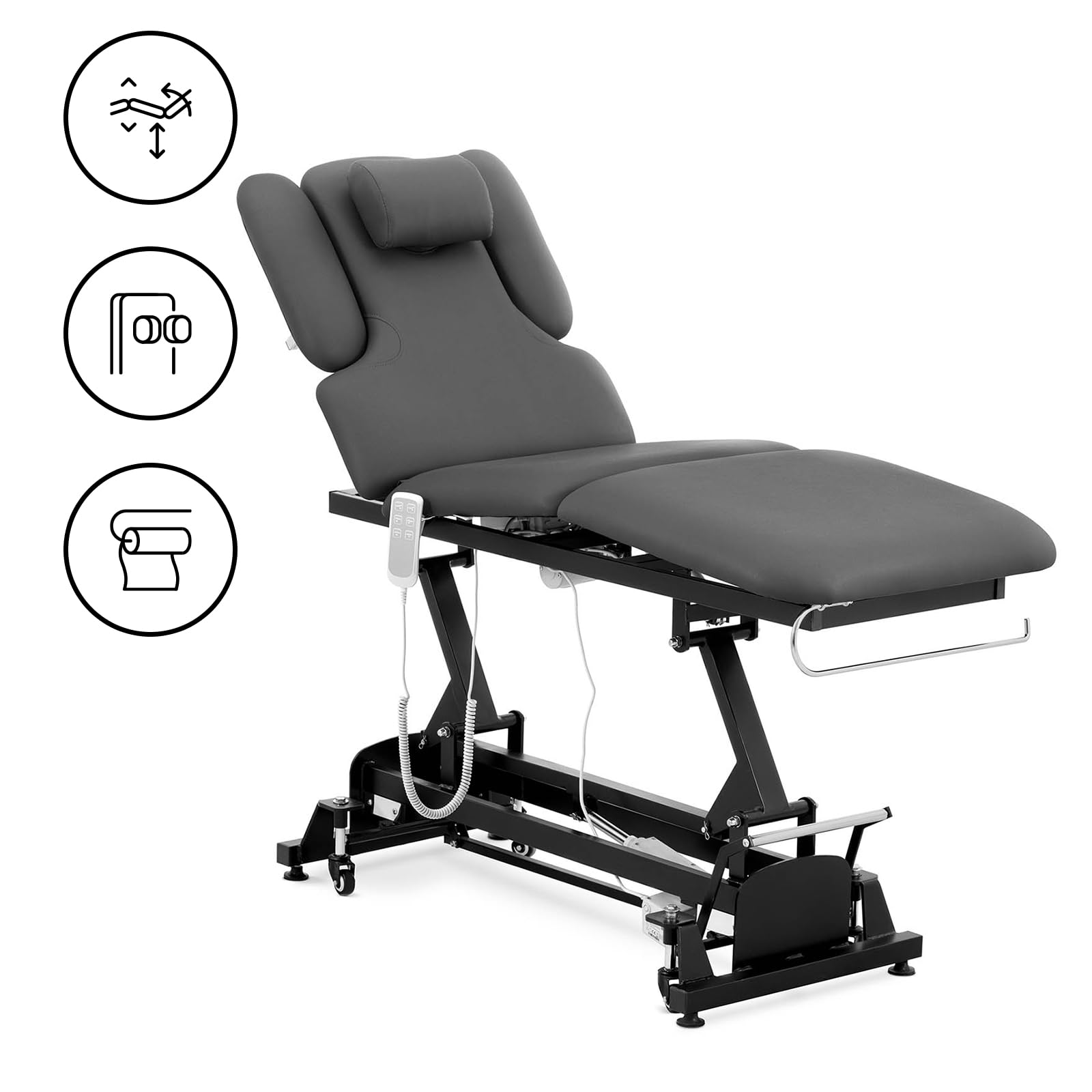 Physa Nantes Gray_PH Massageliege 3 Motoren 200 kg Schwarz/Grau Massagebank Therapieliege Behandlungsliege