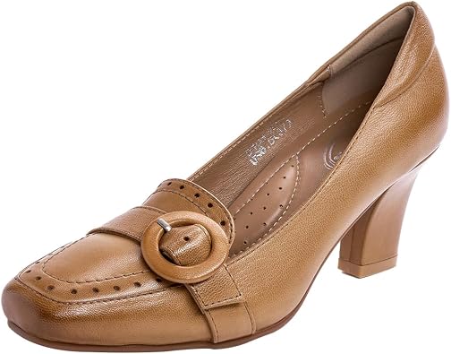 Mona flying Womens Leather Chunky Loafer Pumps Square Toe Dress High Heels