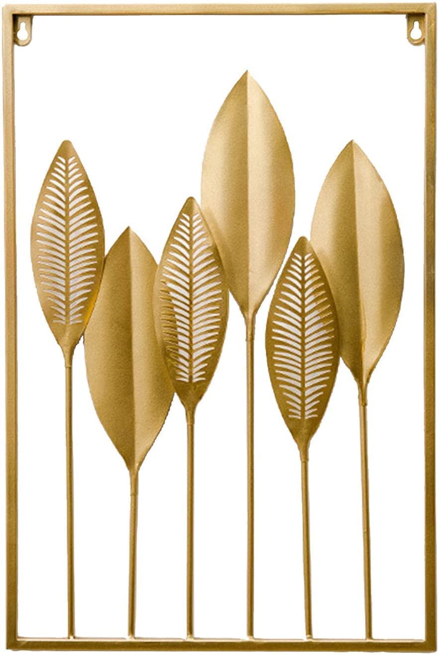 Iron Leaves Wall Sculpture Golden Leaves Wall Hanging Ornament Art Wall Ornaments for Living Room Home Decor - C