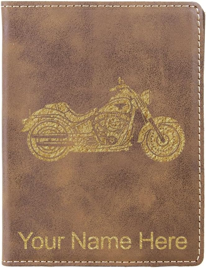 LaserGram Faux Leather Passport Holder, Motorcycle, Personalized Engraving Included (Black with Gold)