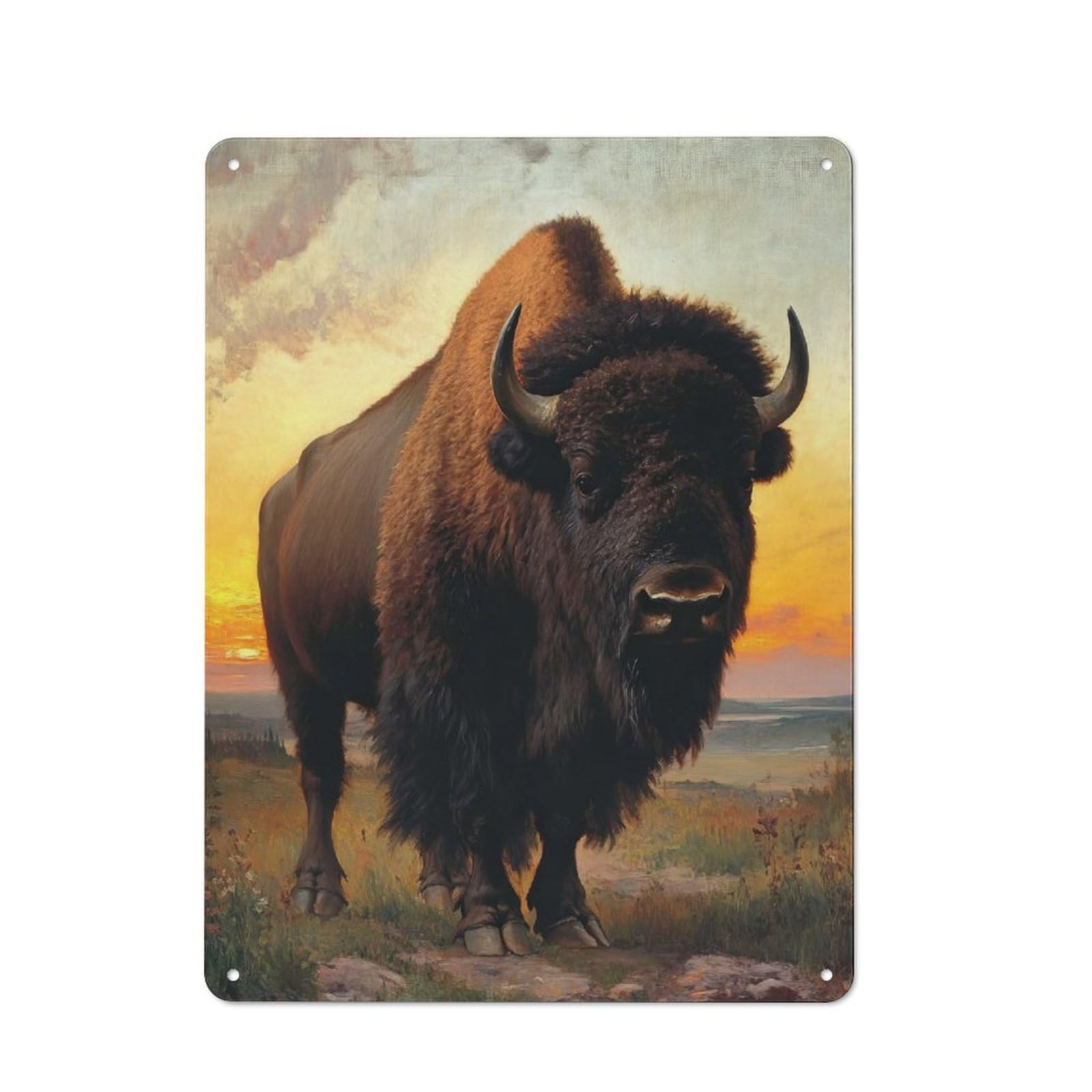Junmoney Bison At Sunset Tin Sign 40X30cm For Living Room Wall, Rustic Wall Decor, For Living Room Decor Lovers