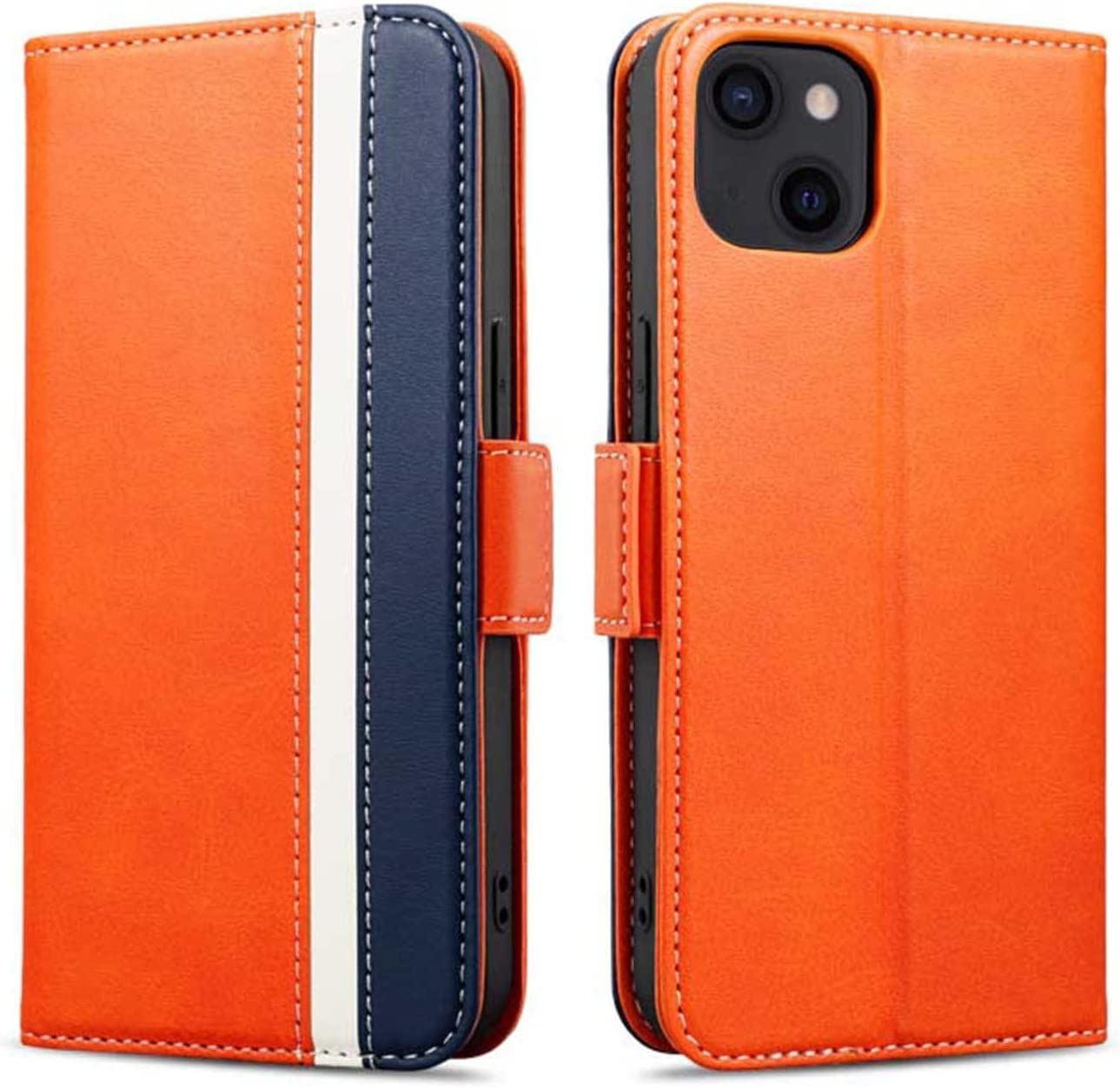 Housse iPhone 13 orange anti-chute avec rangement carte pour ne plus rien perdre