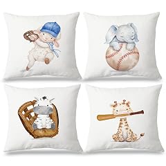JINYO Baseball Animal Nursery Pillow Covers 18x18 Set of 4 Baseball Decorative Pillow Covers for Living Room Bedroom