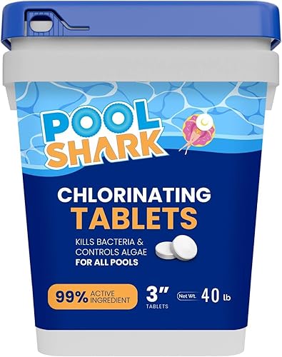 Pool Shark Tabletas de cloro para piscina, tabletas de cloro de 3 pulgadas, pestañas de cloro activo del 90% de disolución lenta, productos químicos