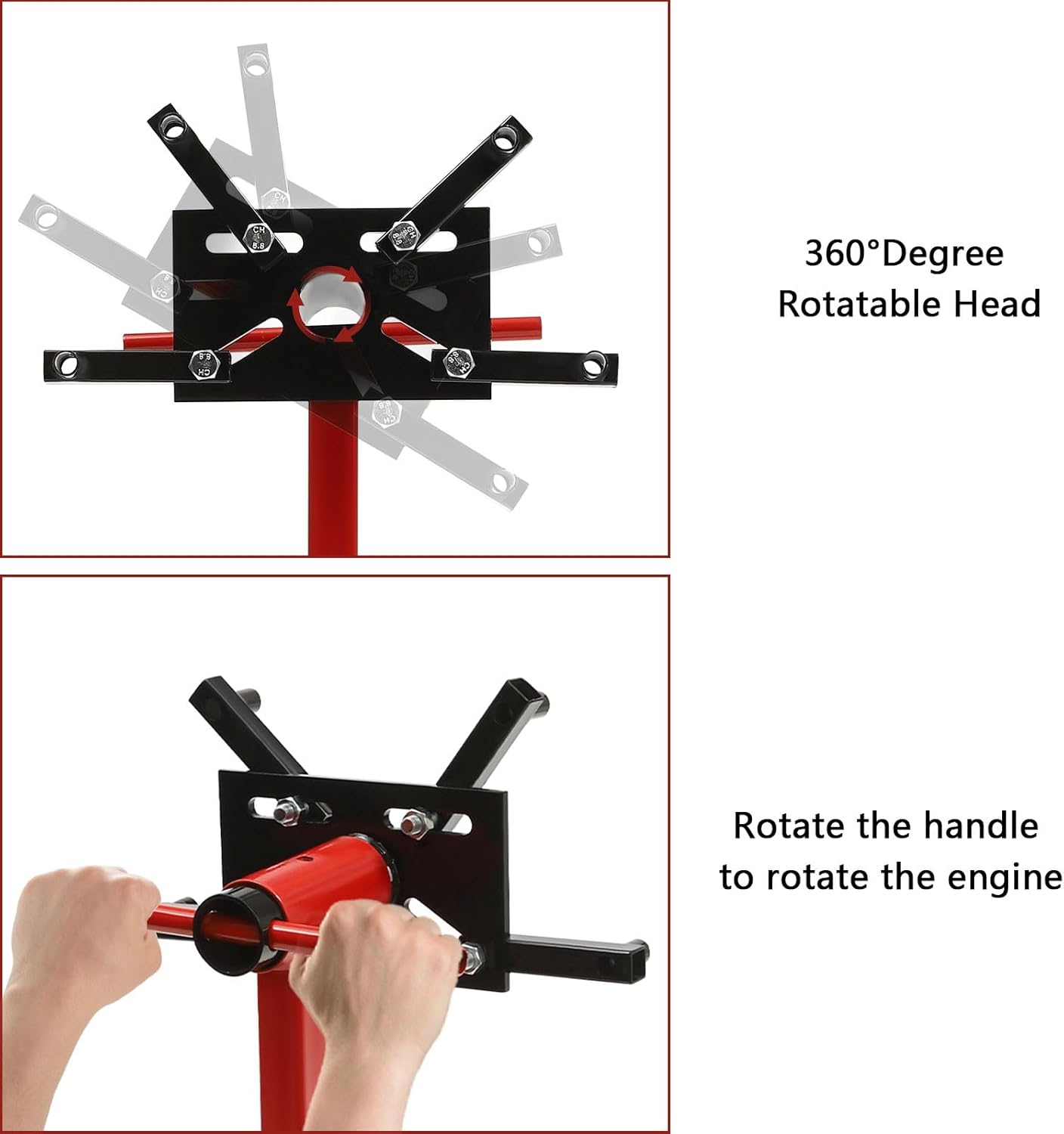 Engine Stand, 750 LBS (3/8 Ton) Capacity Heavy-Duty Carbon Steel Engine Stand with 360 Degree Rotating Head, Motor Hoist Dolly with 4 Adjustable Arms for Vehicle Maintenance, Auto Repair