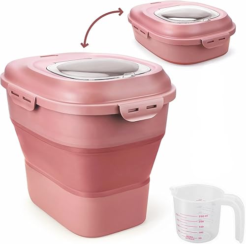 Miniatura 8 de Viretec Contenedores de almacenamiento de arroz de cereales, contenedores dispensadores de alimentos secos plegables de 20 a 50 libras con tapa