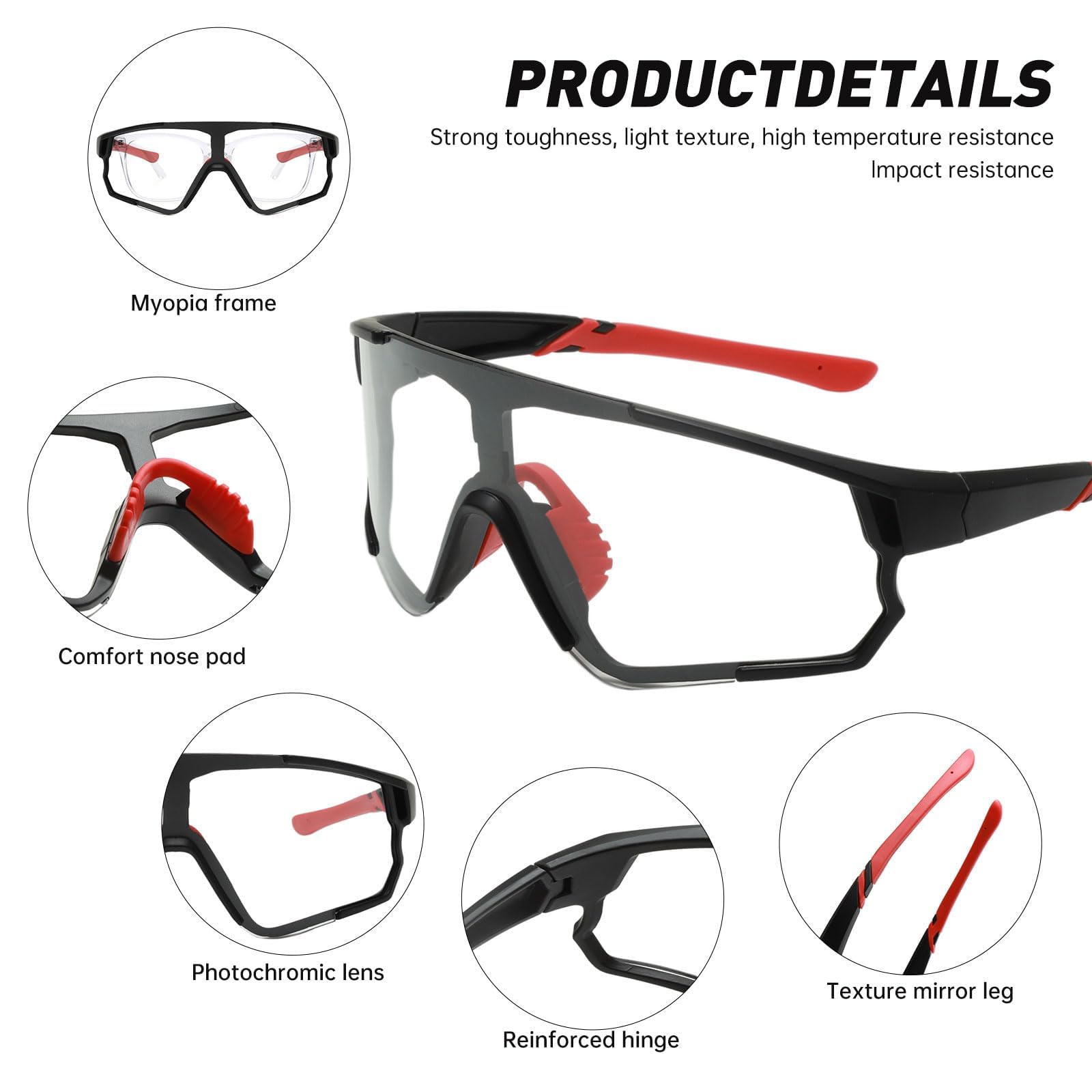 Long Keeper Photochromic Cycling Sunglasses Mountain Bike Riding Glasses for Women Men Sports Sunglasses UV400 (Black) - Image 4
