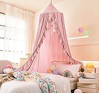 Mengersi Ruffled Bed Canopy for Girls - Princess Hanging Curtains, Play Tent for Reading Nook, Beige Pink Room Decor (94.5" Height)