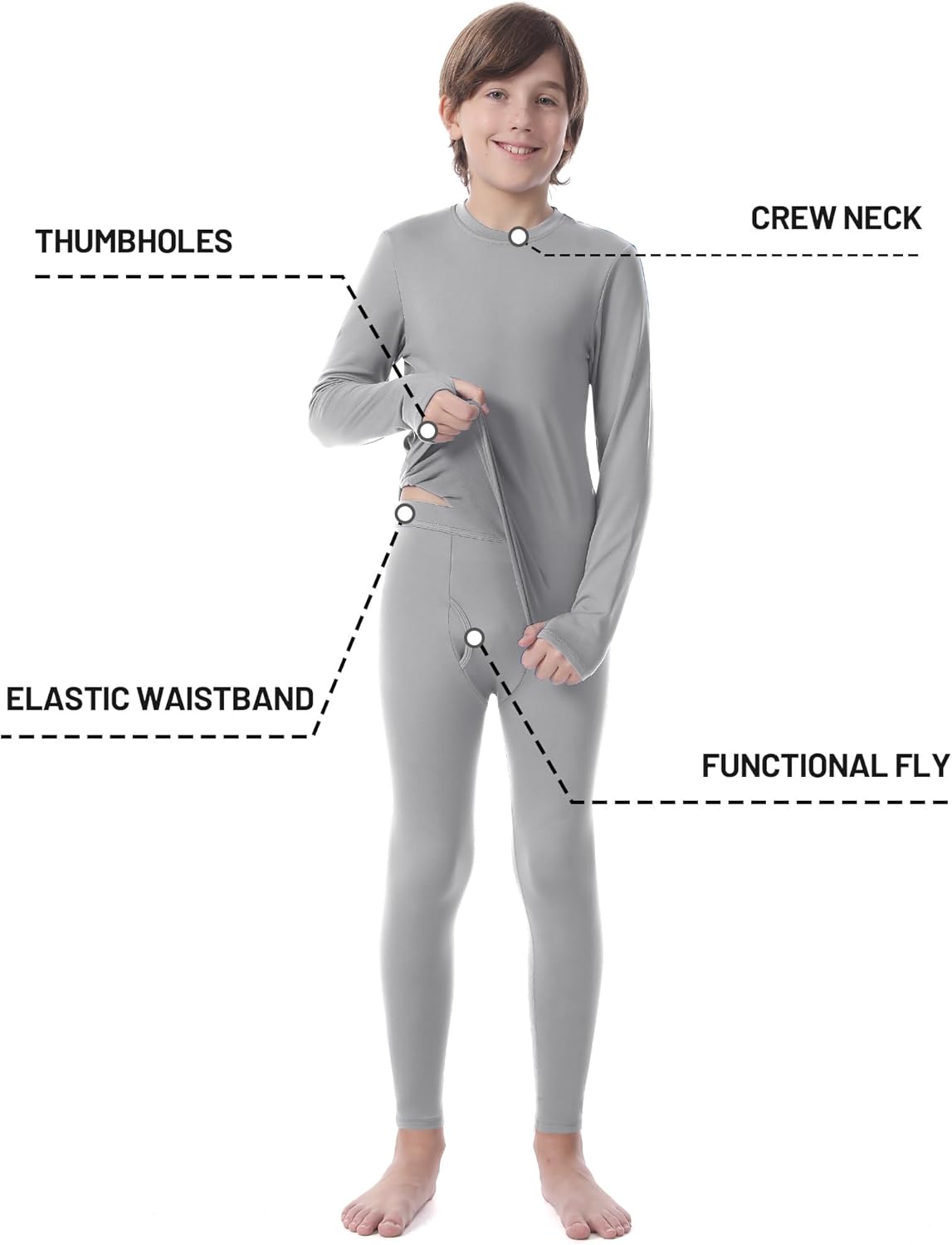 Boys Thermal Underwear Set, Kids Thermals Top and Bottom Set, Soft Fleece Lined Long Johns Base Layer for Skiing - Image 2