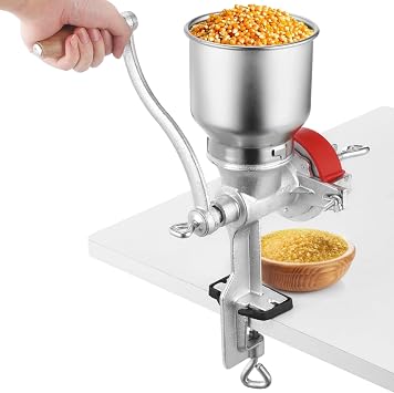Manual Cast Iron Grain Mill with High Hopper,Premium Hand Operated Corn Grain Mill Grinder,Hand Crank Grain Grinder Mill, Wheat Grinder with Adjustable Coarseness & Wooden Handle for Home, Kitchen
