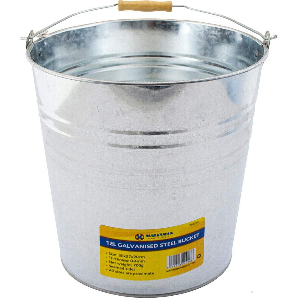 NEW 12L GALVANISED STEEL BUCKET WITH WOODEN HANDLE WATER COAL MULTI PURPOSE
