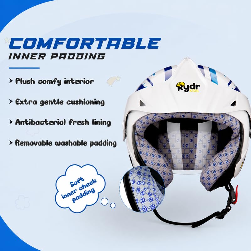 Image of Rydrkids Star S Peak - Leo Blue Kids Motorcycle Helmet with Visor & Peak - Size S 3 to 7 Years, Lightweight & Adjustable Safety Helmet for Boys