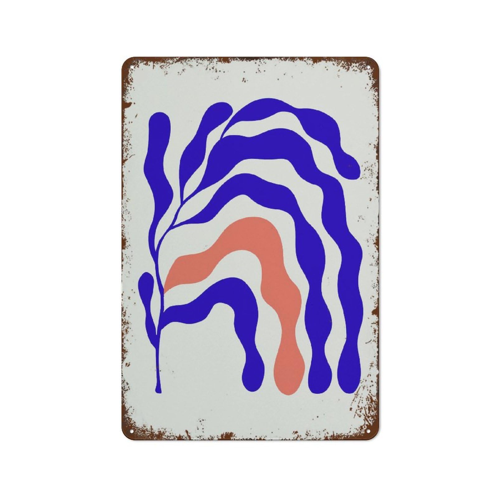 Color Abstract Blue And Coral Leaf Botanical Wall Decor 8x12 inch