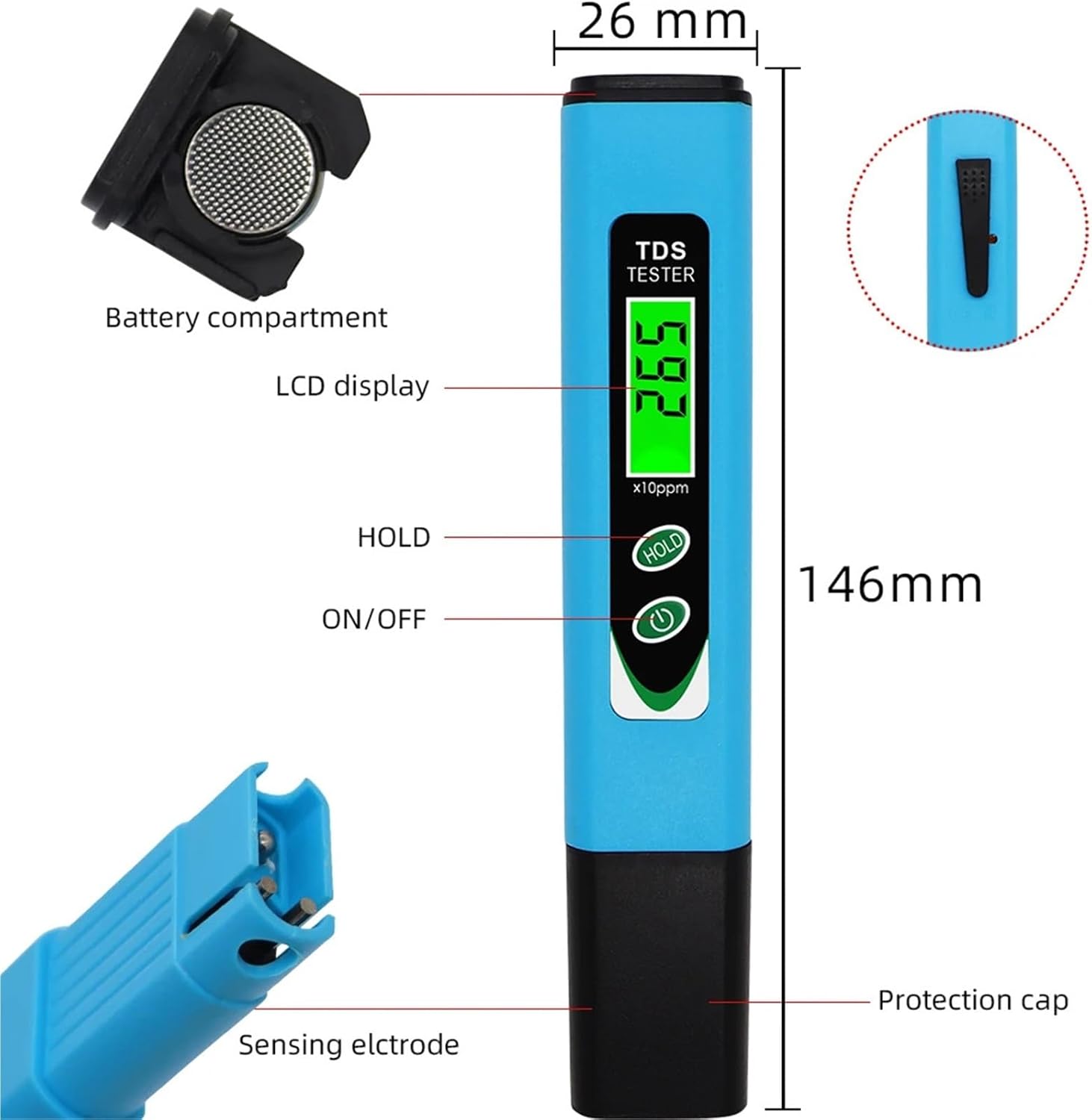 Digital Water Tester TDS Temp Hold Meter PPM 0 9990 Pocket Quality Analyzer Pen for Drinking Pool Swimming Aquarium