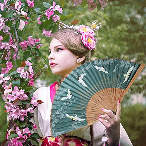 Hand Held Fan | Hand Fans For Women Foldable | Portable Folding Fan | Chinese Vintage Hand Fan With Bamboo Frame | For Dancing Cosplay Wedding Party Props Decoration | 1Pc,Green #TOP5