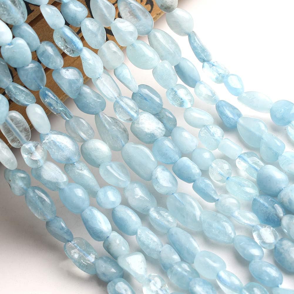 HAAMIIQII Natural Blue Aquamarine Pebble Stone 5-8mm Small Irregular Freeform Tumbled Loose Gemstone Beads for Jewelry Making Strand 15 Inch (45-50pcs) - Image 2
