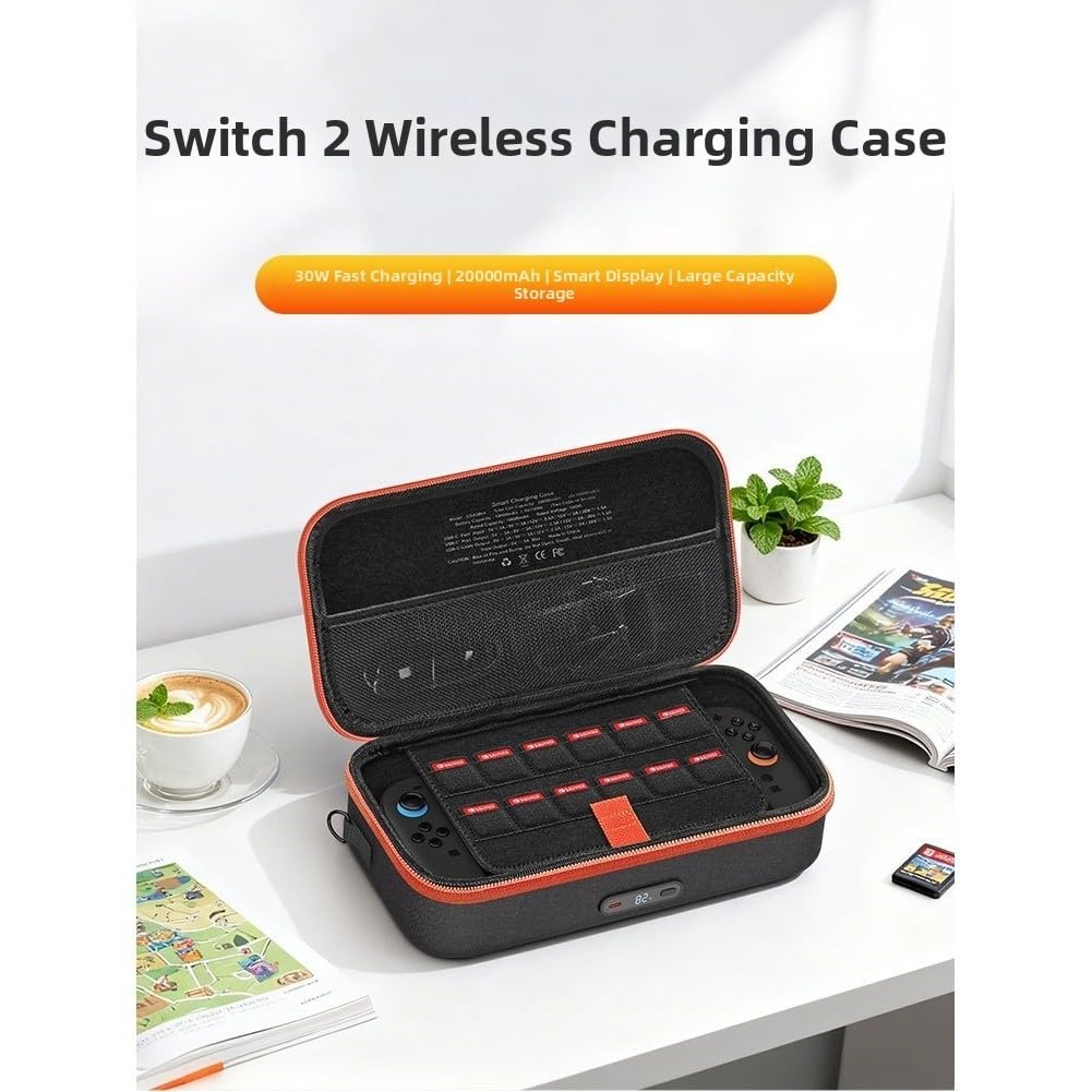 Custodia di ricarica wireless da 20000 mAh per Switch 2 30 W Centrale elettrica portatile con display digitale Custodia protettiva in EVA nera
