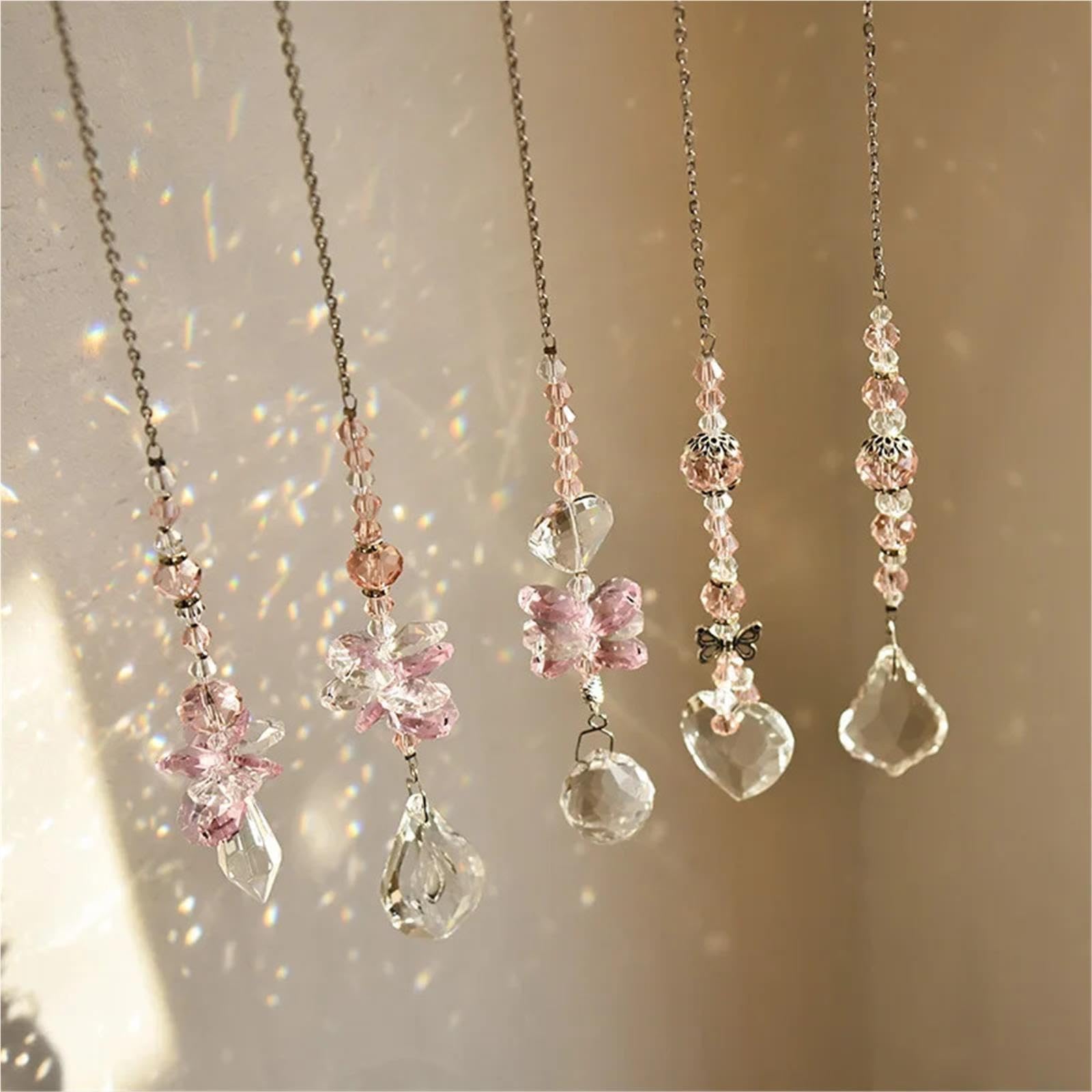 Garten Windspiel 5er-Pack Amethyst/Rosa Kristall-Windspiel-Anhänger for Aufhängen, Rainbow Maker(Pink)