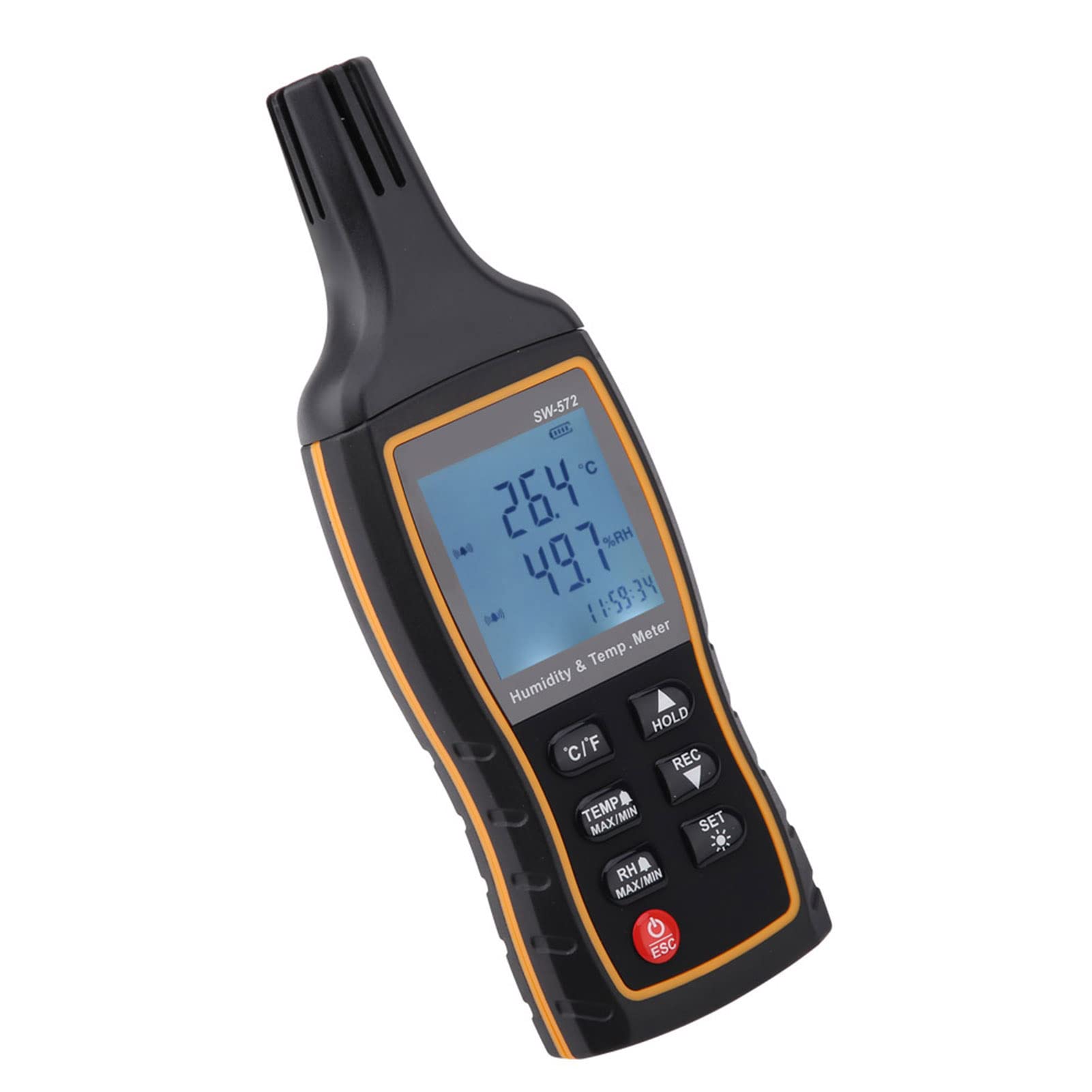 Fabater SW-572 Termometr Cyfrowy Higrometr Ręczny Monitor Temperatury i Wilgotności LCD z Alarmem, Duży Podświetlany Ekran, Szybka Reakcja 0,5 S, pamięć 100 Danych do Użytku Domowego w Przemyśle