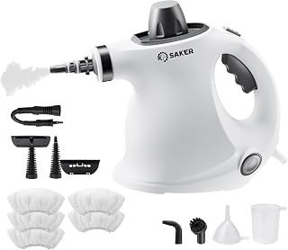 Saker Handheld Steam Cleaner,Portable Steam Cleaner for Home,Powerful 1050W Steam Cleaner Set,Includes 9 Attachments for Quick Heating & Deep Cleaning of Floors, Cars, and Kitchen(5 Fiber Cloths)